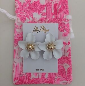 NWT! Lilly Pulitzer Oversized Orchid Earrings In Resort White